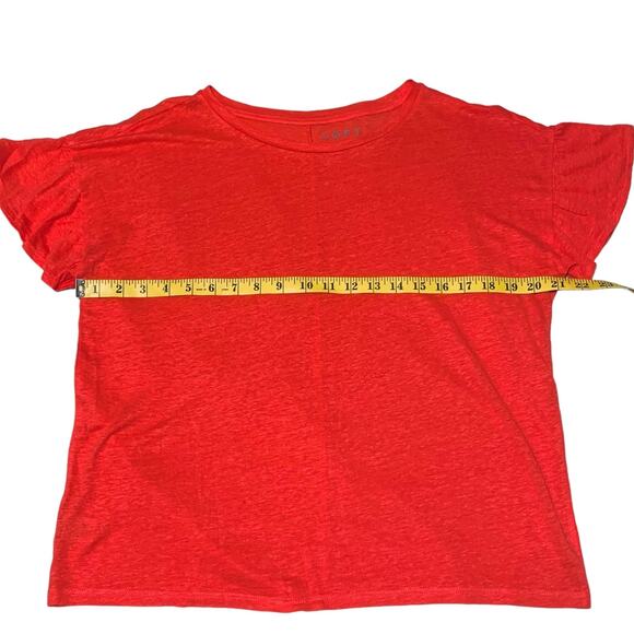 Women's LOFT Top 100% Linen T-Shirt Short Flutter Sleeves Red/Orange Summer - Picture 3 of 7
